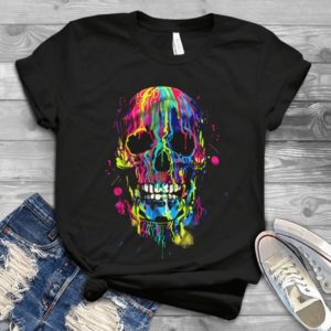 Cute Colorful Skull Painted Art Skull Funny Tee Handmade Shirt