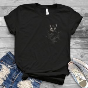 Cute Pocket Black Cat Lover Handmade Shirt