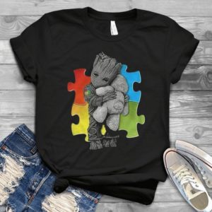 For Autism Baby Groot Hugs Ted Dy Bear Autism Men T-shirt Black CottonHandmade Shirt