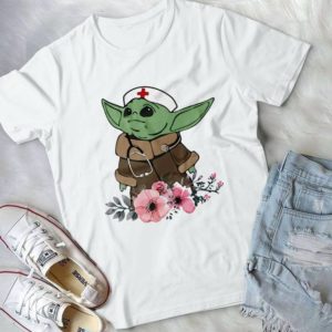 For Baby Yoda Floral Nurse Handmade T-Shirt_compressed