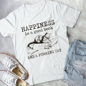 Happiness Is A Good Book And A Puring Cat Handmade Shirt