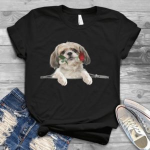Yorshire Dog In Pocket Zip With Rose Handmade Shirt
