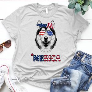Alaska Malamute Dog Animal Image American Flag Glasses, Dog Wears Glasses, Alska Image