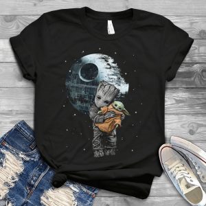 Baby Groot Hugs Baby Yoda Death Star Galaxy Star War Handmade Shirt_008_010