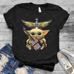 Baby Yoda Holding Bon Jovi Guitar - Bon Jovi 2020 Tour Music Handmade Shirt_02
