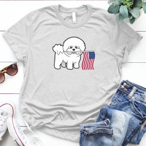 Bitchon With Us Flag Funny Dog Pet Bitchon With Us Flag, Cute Bitchon, Small Dog, Cute Dog, Funny Dog Pet