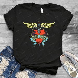Bon Jovi Heart Rose And Wings Logo Best Music Handmade Shirt_05