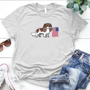 Cavalier Dog On America Flag Dog Lover Pet, Animal, Puppy, Dog Meme, Funny Dog, Cute Dog, Personalized Quote, Cartoon Dog Graphic