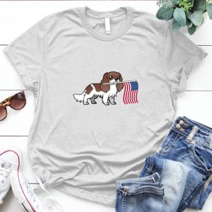 Cavalier Puppy And American Flag Dog Lover Pet, Animal, Puppy, Dog Meme, Funny Dog, Cute Dog, Personalized Quote, Cartoon Dog Graphic