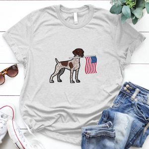 German Shorthaired Pointer Puppy America Flag Funny Gift For Dog Lovers Memorial Day, Patriotic, Merica, Red White And Blue, 4th Of July Shirt, Women's