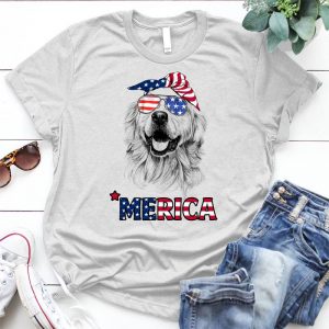 Golden Retriver America Puppy Style Funny Gift Memorial Day, Patriotic, Merica, Red White And Blue, 4th Of July Shirt, Women's