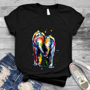 Rainbow Elephants Colorful Painting Love Graphic Animal, Elephants Art, Dad And Mom, Family Shirt, Love Couple, Husband And Wife