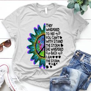 They Whispered To Her You Can't With Stand The Storm, She Whishpered Back I Am The Storm Hippie Sunflower Sunflower, Sunflower Inspirational Saying Badge, Hippie Sunflower