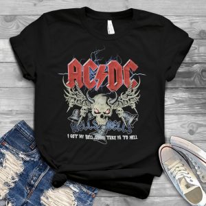 Acdc Hells Bells Rock Band I Got My Bell Gonna Take And To Hell Tee - Acdc Graphic Tees For Women - Acdc T Shirt Womens Vintage Handmade Shirt
