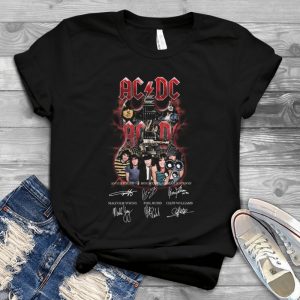 Acdc Images Eclectric Guitar Tshirt – Men Tee Acdc Tour Shirt - Band Tshirt Acdc Signatures – Angus Young Bon Scott Signatures Handmade Shirt