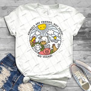 Animals Are Friends, Not Food- Go Vegan  28 - Vintage Men's Shirt Tshirt For Women Classic Handmade Shirt Retro Graphic Tee