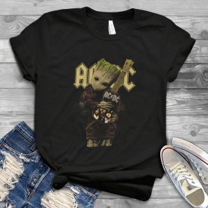 Baby Groot Holding Acdc Guitar - Acdc Rock And Roll Music - Acdc Lovers - Rock And Roll Lovers Handmade Shirt