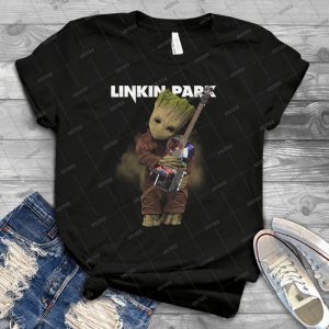 Baby Groot Star Wars Holding Linkin Park Guitar - Linkin Park Legend - Linkin Park Music Album - Rock Music - Music Lovers - Best Music Handmade Shirt