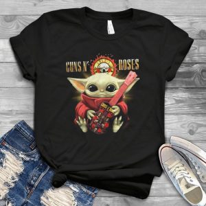 Baby Yoda And Electric Guitar Guns-n-roses Shirt - Cute Staar Warrs Yoda Baby Shirt For Men Kids Handmade Shirt_15