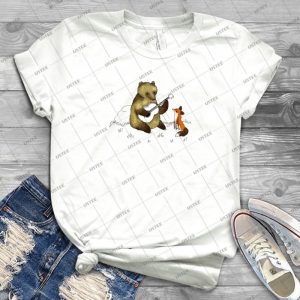 Bear & Fox 27 - Vintage Men's Shirt Tshirt For Women Classic Handmade Shirt Retro Graphic Tee