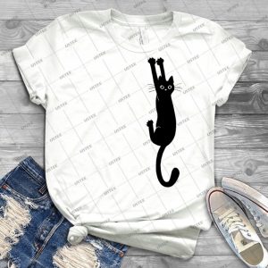 Black Cat Holding On 59 - Vintage Men's Shirt Tshirt For Women Classic Handmade Shirt Retro Graphic Tee