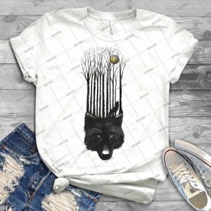 Black Wolf Barcode In The Woods Illustration 26 - Gift Idea Shirt For Men Tee For Women Classic Retro Vintage Graphic T-Shirt