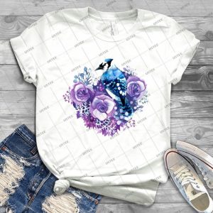 Blue Jay And Violet Flowers Watercolor 61 - Trending Shirt For Women Vintage Retro Tee For Men Kid's T-Shirt Handmade Shirt