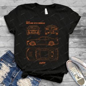 Blueprint-Nissan Skyline Gt-R - R34 - Z-Tune - Black - - Best Unisex Trending Handmade T-shirt Gift Idea For Men T-shirt For Woman