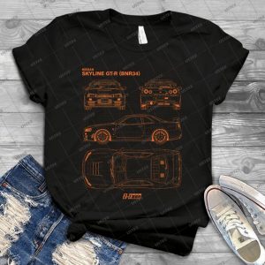 Blueprint-Nissan Skyline Gt-R - R34 - Z-Tune - Black - - Gift Idea Shirt For Men Tee For Women Classic Retro Vintage Graphic T-Shirt