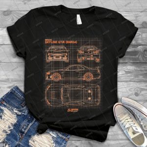 Blueprint-Nissan Skyline Gt-R - R34 - Z-Tune - Black - - Vintage Mens Shirt Tshirt For Women Classic Handmade Shirt Retro Graphic Tee
