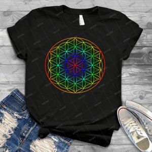 Blume Des Heiligen Geometriesymbols Des Lebens - Regenbogen - 90 - Vintage Mens Shirt Tshirt For Women Classic Handmade Shirt Retro Graphic Tee