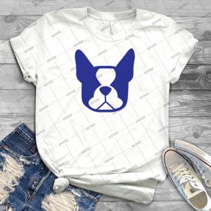 Boston Terrier Face Silhouette - Modern And Bold Boston Face In Blue 43 - Trending Shirt For Women Vintage Retro Tee For Men Kid's T-Shirt Handmade Shirt