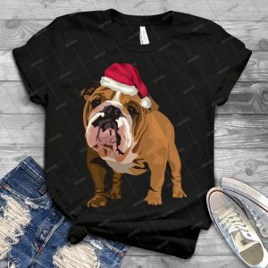 Bulldog Dans Un Bonnet De Noel - Vintage Mens Shirt Tshirt For Women Classic Handmade Shirt Retro Graphic Tee