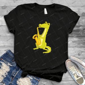 Cartoon Crocodile Playing Music With Saxophone 4 - Vintage Mens Shirt Tshirt For Women Classic Handmade Shirt Retro Graphic Tee