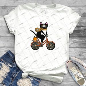 Cat On A Bicycle  52 - Vintage Men's Shirt Tshirt For Women Classic Handmade Shirt Retro Graphic Tee