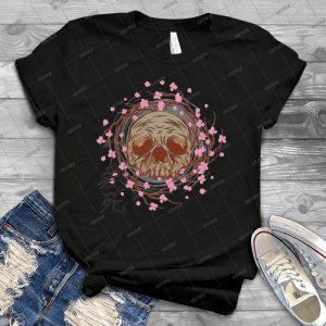 Cherry Blossom Skull 47 - Vintage Mens Shirt Tshirt For Women Classic Handmade Shirt Retro Graphic Tee