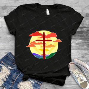 Christian Cross Sunrise 45 - Vintage Mens Shirt Tshirt For Women Classic Handmade Shirt Retro Graphic Tee
