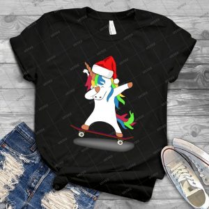 Christmas Dabbing Unicorn Santa Skateboard Tshirt Xmas Tee - Best Unisex Trending Handmade T-shirt Gift Idea For Men T-shirt For Woman