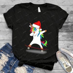 Christmas Dabbing Unicorn Santa Skateboard Tshirt Xmas Tee - Vintage Mens Shirt Tshirt For Women Classic Handmade Shirt Retro Graphic Tee