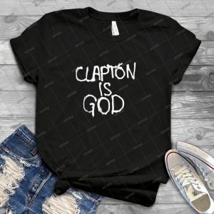 Clapton Is God-White On Black - Vintage Mens Shirt Tshirt For Women Classic Handmade Shirt Retro Graphic Tee