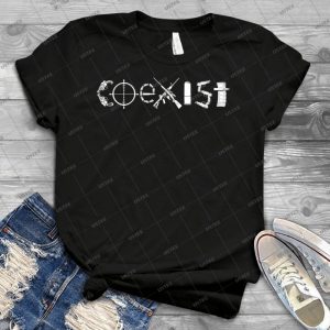 Coexist - Guns 15 - Vintage Mens Shirt Tshirt For Women Classic Handmade Shirt Retro Graphic Tee