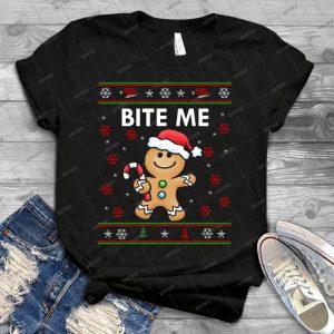 Cute Bite Me Gingerbread Man Ugly Christmas Sweater Shirt - Best Unisex Trending Handmade T-shirt Gift Idea For Men T-shirt For Woman