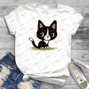 Cute Black Kitten 79 - Vintage Men's Shirt Tshirt For Women Classic Handmade Shirt Retro Graphic Tee
