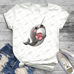 Cute Narwhal With Donut 21 - Vintage Men's Shirt Tshirt For Women Classic Handmade Shirt Retro Graphic Tee