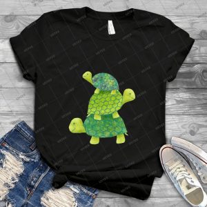 Cute Turtle Stack In Teal Lime Green And Turquoise 92 - Vintage Mens Shirt Tshirt For Women Classic Handmade Shirt Retro Graphic Tee
