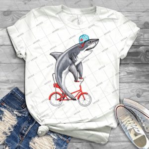Cycling Shark  7 - Vintage Men's Shirt Tshirt For Women Classic Handmade Shirt Retro Graphic Tee