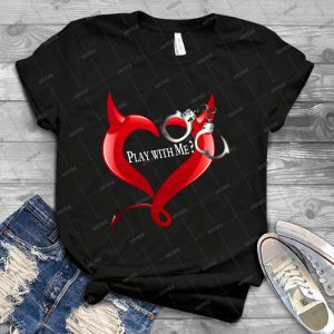 Devil Heart And Handcuffs - White Text Black Background- 90 - Vintage Mens Shirt Tshirt For Women Classic Handmade Shirt Retro Graphic Tee