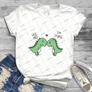 Dino Love - Hug Me  - 18 - Vintage Men's Shirt Tshirt For Women Classic Handmade Shirt Retro Graphic Tee