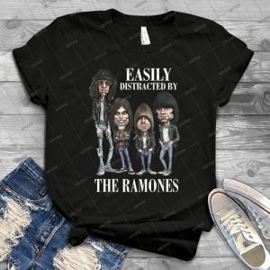 Easily Distracted By The Ramones Tee – Funny Ramones Caricature Shirt – Women Rock Band Shirt Hard Rock For Men Handmade Shirt