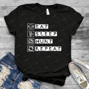 Eat Sleep Hunt Repeat - Vintage Mens Shirt Tshirt For Women Classic Handmade Shirt Retro Graphic Tee
